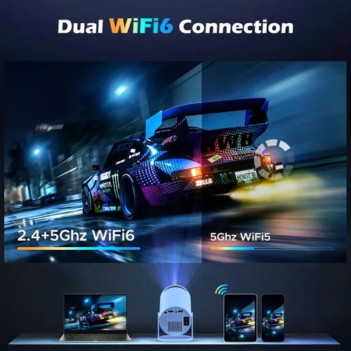 Vista 2 de Mini proyector con WiFi y Bluetooth, nativo 1080P, Keystone automático
