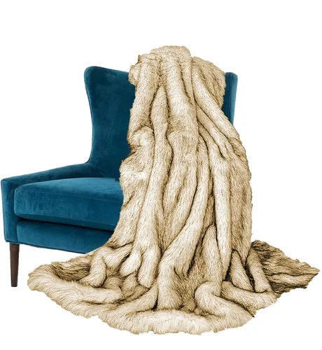 Vista 6 de Fur Accents Manta suntuosa de piel sintética de lujo, calidad de diseñador fabricada en Estados Unidos, Winter Fox