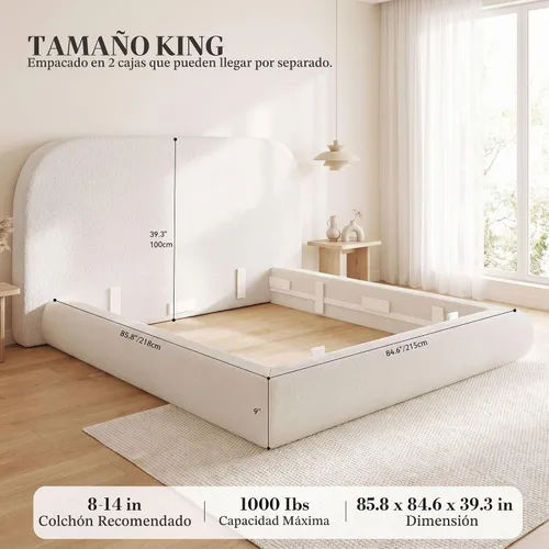 Vista 2 de [Usado] YITAHOME Base de cama tamaño King, cama de nube suave con estribo, esquinas Beige