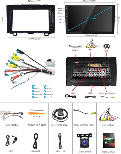 Vista 8 de Estéreo de coche Android 2G+64G para Honda CRV 2007-2011 con Carplay inalámbrico/Android Auto con navegación GPS WiFi, pantalla táctil de 9