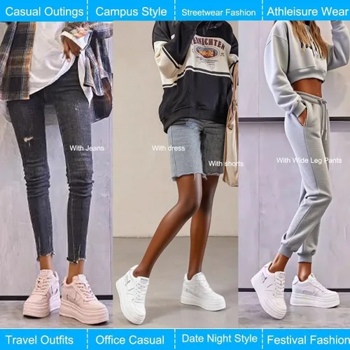 Vista 2 de 3.0 in con cordones de ocio calzado transpirable cuña talón femenino moda zapatillas cómodas mujeres casaul zapatos