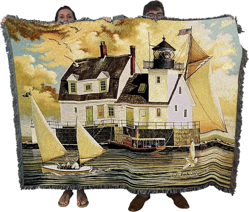 Vista 15 de Pure Country Weavers Manta de matrimonio Dockside por Charles Wysocki - Tapiz de regalo de playa costera de Estados Unidos temprano de América
