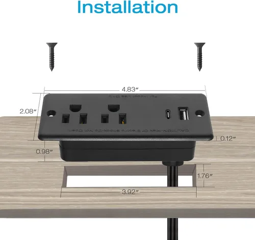 Vista 4 de HHSOET Regleta de alimentación empotrable de 20W con enchufe plano, enchufe de escritorio con USB, toma de corriente empotrada para conferencias