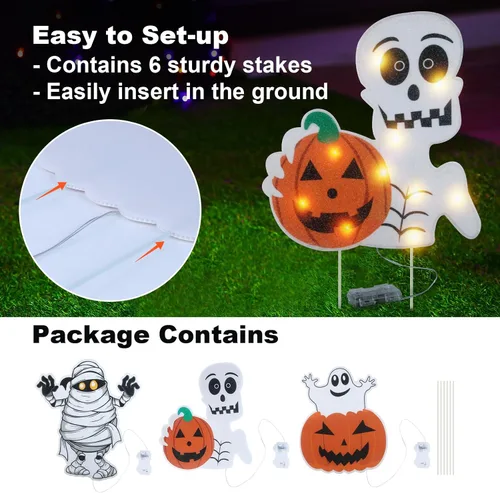 Vista 6 de Letreros iluminados para patio, accesorios de Halloween, estacas de patio, calabaza, fantasma, letrero de patio con estacas para decoraciones