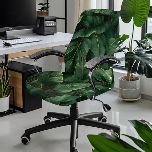 Vista 2 de Green Leaf - Fundas para sillas de oficina en casa, fundas elásticas para sillas de escritorio de computadora, respaldo alto, universales, fundas