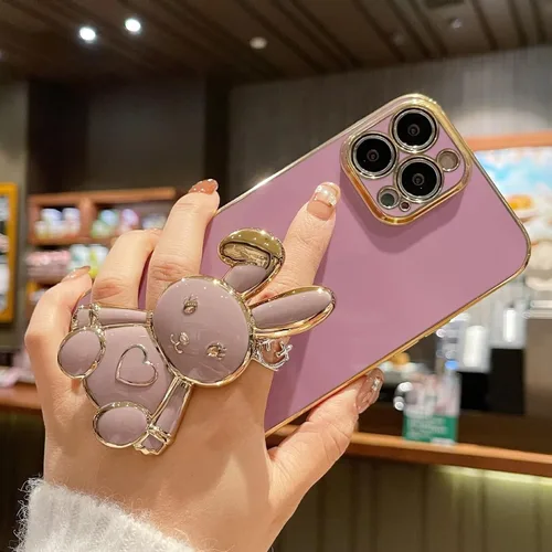 Vista 2 de Funda con soporte de conejo de corazón para Xiaomi Redmi A1, galvanizado suave TPU protector delgado a prueba de golpes con lindo conejito soporte