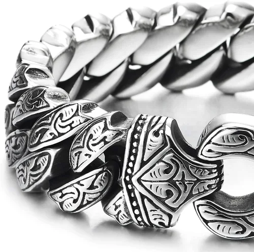 Vista 4 de COOLSTEELANDBEYOND Pulsera de acero para hombre con diseño de tatuaje tribal, estilo retro, masculino