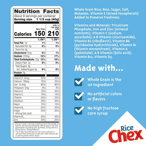 Vista 2 de Rice Chex - Cereal de desayuno sin gluten, ingrediente casero Chex Mix, 12 onzas