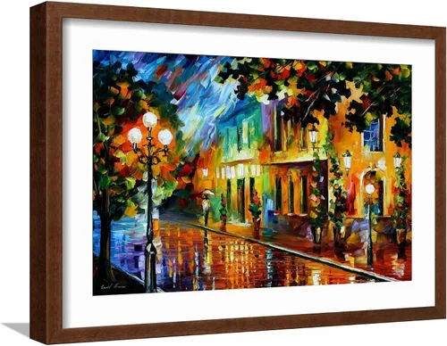 Vista 17 de ART.COM Arte enmarcado para pared, diseño de flores nocturnas de Leonid Afremov, decoración escénica, 18 x 12 pulgadas, marco negro con paspartú