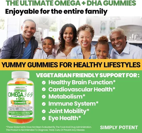 Vista 7 de Simply Potent Omega 3 - Gomitas de aceite de pescado sin pescado sin krill, suplemento vegetariano sin erupciones para hombres, mujeres y niños