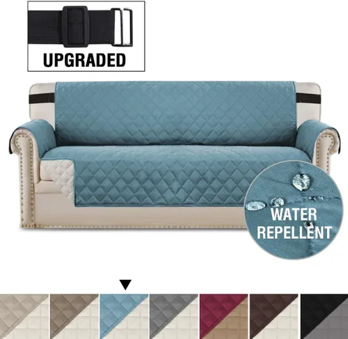 Vista 4 de H.VERSAILTEX Paquete de funda reversible para silla y funda de sofá color azul ahumado