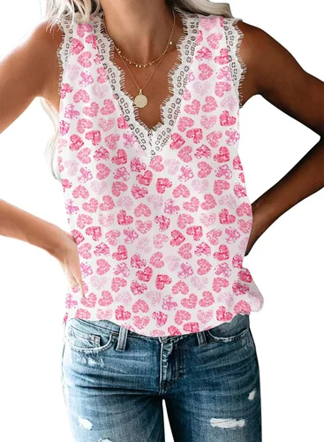 Vista 147 de VIISHOW - Camiseta sin mangas, sexy, con cuello en V y bordes de encaje para mujer, camisola de vestir, camisas de gasa, sin mangas, casuales