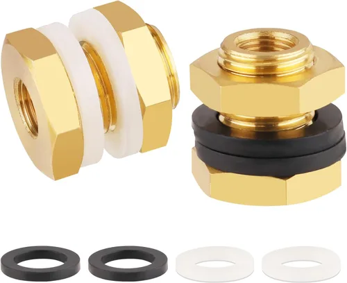 Vista 12 de KOOTNAS Paquete de 2 Accesorios de Mamparo de Latón Macizo, 1/2 NPT Cónico Hembra 1" Rosca Macho Recta Conector de Latón con Anillo Ondulado