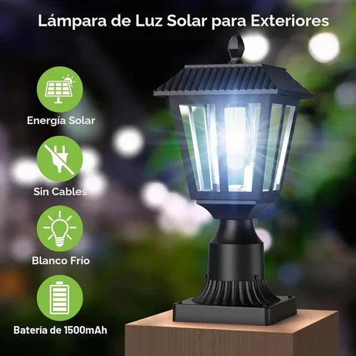 Vista 2 de Greluna Luces solares para poste, lámpara solar del anochecer al amanecer con base de montaje en muelle, luces de poste al aire libre impermeables