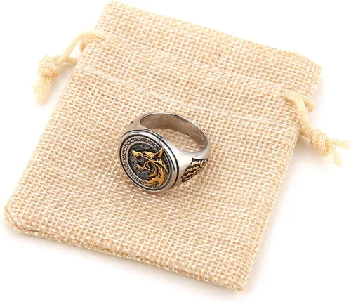 Vista 7 de HZMAN Anillo de lobo vikingo nórdico para hombre, acero inoxidable, retro, mago, guerrero, cazador, cabeza de lobo y pata de lobo, joyería de regalo