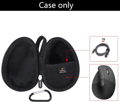 Vista 2 de Aproca Funda compatible con Logitech Lift Vertical / MX Vertical Wireless Mouse, bolsa de almacenamiento portátil para accesorios, color negro