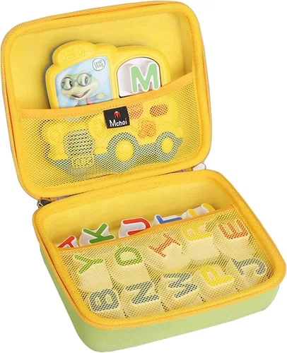Vista 2 de Estuche de transporte de almacenamiento compatible con el juego de letras magnéticas Leapfrog Fridge Phonics, amarillo, solo funda