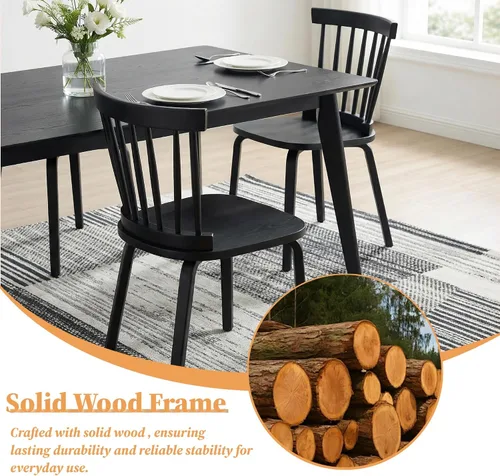 Vista 5 de Black Windsor - Juego de 2 sillas de comedor de madera con respaldo de husillo, sillas de comedor de madera maciza para cocina, comedor, sala