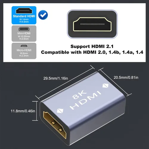 Vista 3 de VCELINK Adaptadores de ángulo recto HDMI 8K @60Hz con acoplador HDMI 8K, HDMI 2.1 hembra a adaptador de extensión hembra