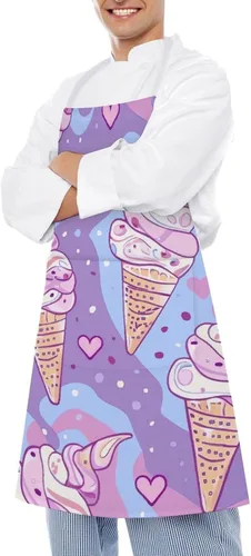 Vista 4 de MUSM Delantal para adultos – 27.6 x 31.5 pulgadas, delantales de poliéster resistentes con dos bolsillos grandes, delantal de cocina de helado