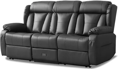 Vista 26 de Sofá biplaza reclinable manual de 110 pulgadas, sillón reclinable de 4 asientos con consola, mesa plegable y salidas integradas, sofá reclinable