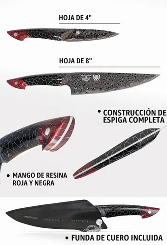 Vista 7 de Juego de 2 piezas Dalstrong - Chef de 8 pulgadas y pelado de 4 pulgadas - Acero japonés V12 Ultra™ Acero de alta calidad - Damasco negro y rojo