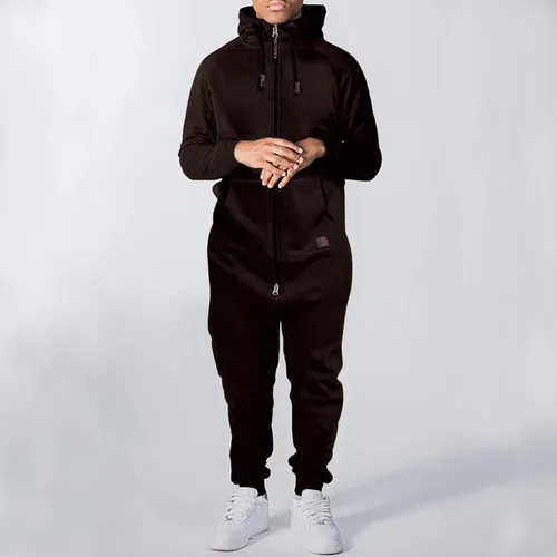 Vista 2 de Enterizo con capucha y cremallera para hombre, mameluco de una pieza con capucha y pijama, conjunto de sudadera para correr