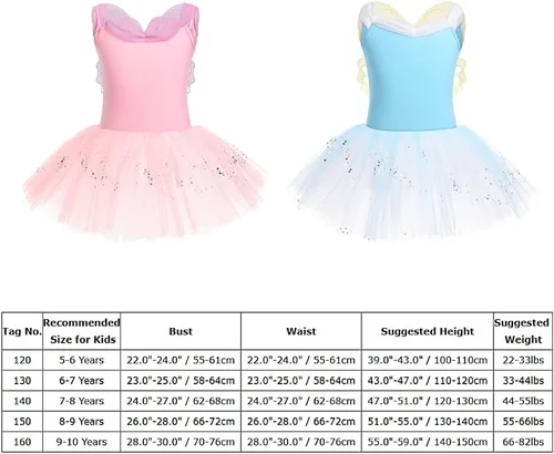 Vista 4 de IBAKOM Leotardos de ballet para niña, trajes de bailarina, vestido de baile de ballet con volantes de mariposa, falda de baile de lentejuelas