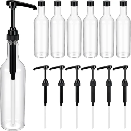 Vista 9 de Maxdot 2 piezas botellas de jarabe de 25 oz con bomba, botellas de cuello largo, dispensador de bomba de jarabe de plástico para accesorios de bar