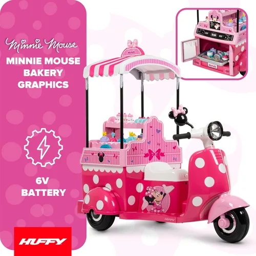 Vista 2 de Huffy Minnie Mouse Bakery Kart 6V Ride-On con juego de panadería, edades 3 Rosa
