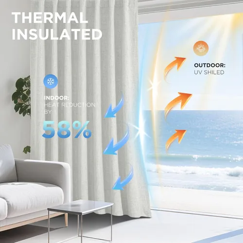 Vista 4 de Joydeco - Cortinas 100% opacas, 2 paneles de lino natural para oscurecer habitación, aislamiento térmico, trabillas traseras y bolsillo para barra