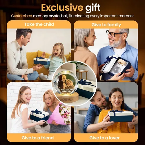 Vista 7 de Bola de fotos de cristal 3D personalizada, regalo de imagen grabado con láser, recuerdo conmemorativo único y luz nocturna LED romántica para mamá