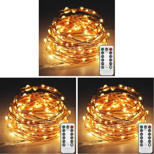 Vista 9 de Twinkle Star Guirnalda de luces de alambre de cobre de 100 luces LED de 33 pies Luces de Cadena de Hadas 8 modos, alimentada por USB, con control