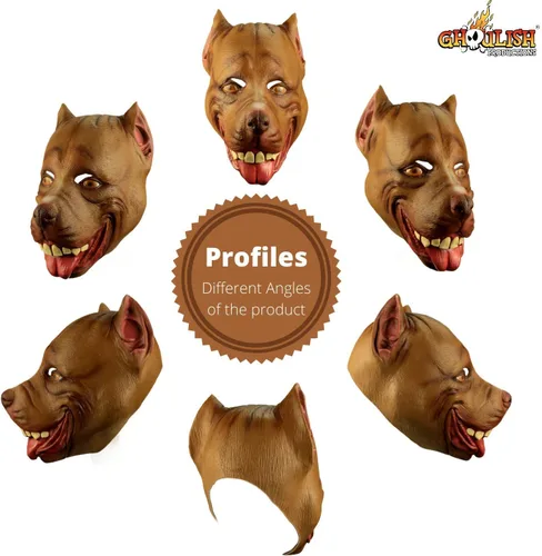 Vista 5 de Máscara de látex para perro Pitbull marrón para adulto, accesorio de disfraz de anime de dibujos animados, Marrón