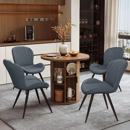 Vista 53 de Miereirl Moderno juego de comedor de 5 piezas para mesa redonda de madera de 4,31.5 pulgadas con estante de almacenamiento semiabierto y puerta