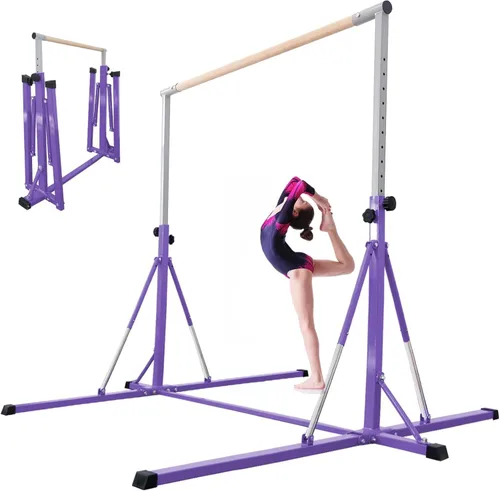 Vista 12 de Gymnastics Bar, 5'10” Base length 45" to 71" Adjustable Horizontal Bar for Serious Training, 500 LBS Capacity, Professional Home Gym Equipment with