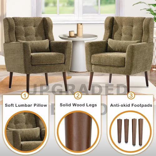 Vista 3 de Silla de Acento Moderna, Sillón Tapizado con Almohada, Sofá Individual de Tela con Asiento de Salón y Patas de Madera, Silla de Acento para Sala