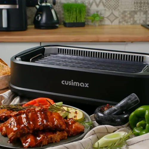 Vista 8 de Parrilla de Interior, CUSIMAX Parrilla Sin Humo de Interior, Parrilla Eléctrica Plancha de 1500W BBQ Coreana con Pantalla Inteligente LED y Tapa