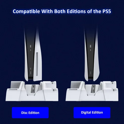 Vista 6 de NexiGo PS5 Accessories Silent Cooling Stand with Headset Holder and AC Adapter for PS5 Disc Digital Editions Dual Controllers Charger 3 Levels