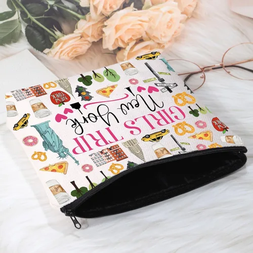 Vista 3 de POFULL Nueva York Vacaciones Regalo Viaje Nueva York Cremallera bolsa Viaje Cosméticos Bolsa, Bolsa de Cosméticos de Viaje para niñas Nueva York
