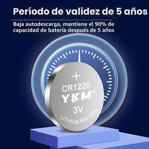Vista 5 de Paquete de 5 pilas de litio CR1220 de 3 V con pilas de botón de larga