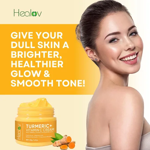Vista 2 de Crema facial de cúrcuma para rostro y cuerpo, loción iluminadora de piel de cúrcuma totalmente natural, limpia la piel, combate el acné, unifica