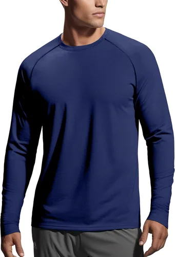 Vista 8 de Zengjo - Camiseta de manga larga para hombre, transpirable, para correr, atlética, deportiva, ligera, con protección solar SPF Canela