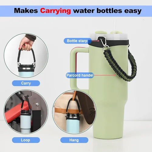 Vista 3 de Wongeto Correa con Asa para Botella de Agua - Compatible con Botella de Agua Stanley - Asa de Paracord para Accesorios de Vaso Stanley