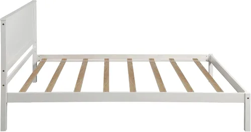Vista 4 de Elegante cama de plataforma de tamaño individual con cabecero, base de cama de plataforma de madera maciza con soporte de listones de madera