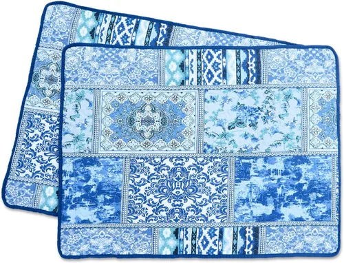 Vista 14 de NEWLAKE Fundas de almohada decorativas de algodón de estilo bohemio clásico azul (2 piezas, 18 x 18 pulgadas)