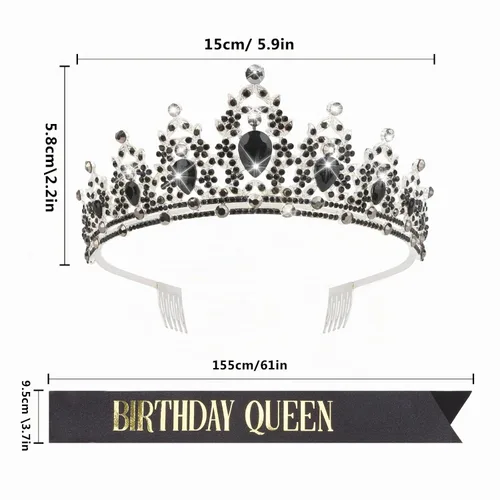 Vista 3 de CAVETEE Tiara y banda de cumpleaños barroca, Negro2, Talla única