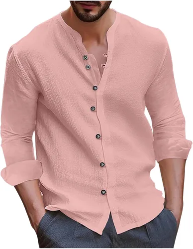 Vista 10 de Camisas de manga larga para hombre, casual, de algodón, lino, con botones, a la moda, lisas, para fiesta, otoño