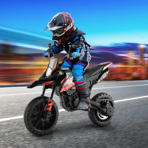 Vista 2 de OLAKIDS Motocicleta para niños, Aprilia RX125 12V con licencia, moto eléctrica de cross montable con ruedas de entrenamiento, suspensión de resorte