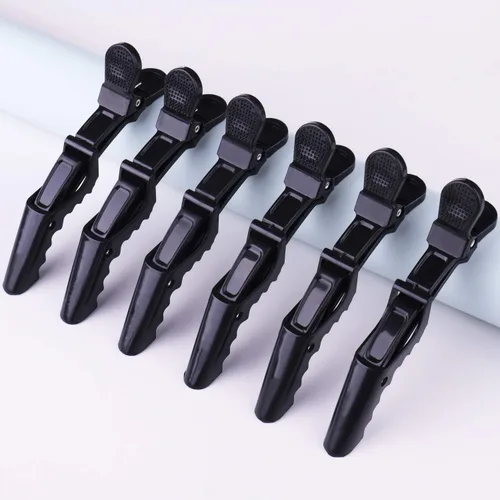 Vista 4 de GLAMFIELDS 12 pinzas para el pelo de cocodrilo negro para mujeres, peluquería de peluquería, clip profesional de agarre de plástico antideslizante